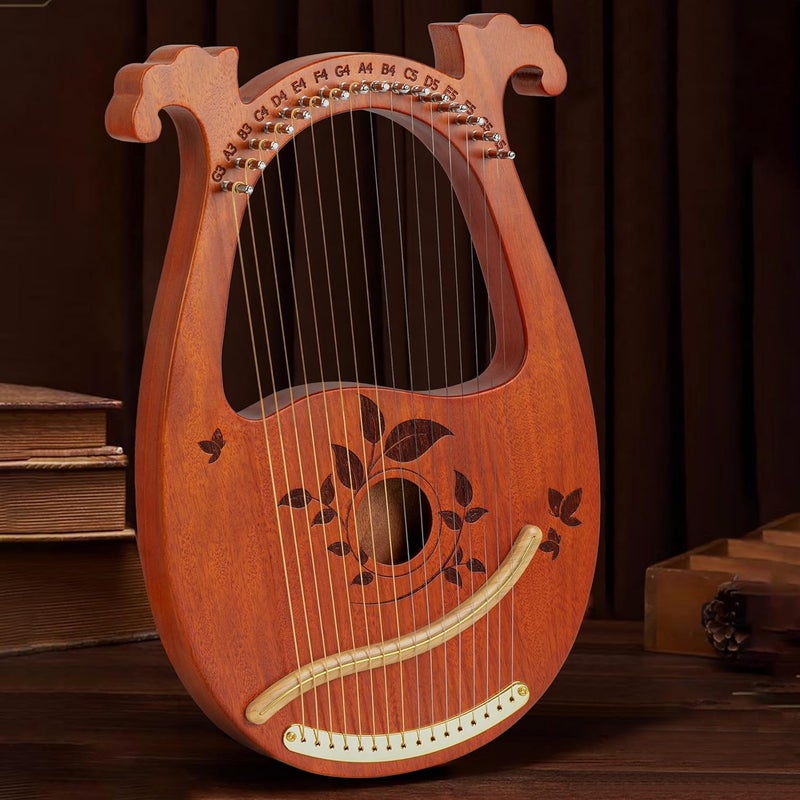 INKNOTE Lyre Harp Mahogany with Tuning Wrench and 16 Pcs Metal Spare String Set Manual Picks Black Gig Bag for Instrument Kids Adult Professional Beginner Music Lovers Gift - Image 3